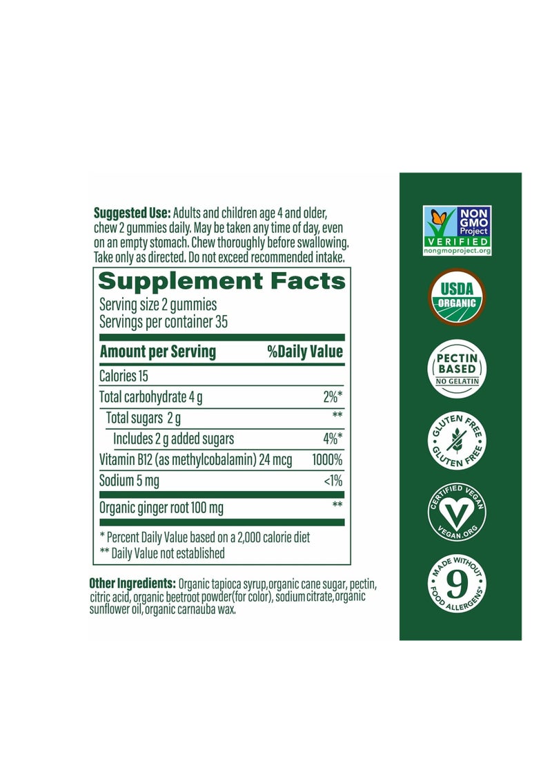 MegaFood Vitamin B12 Energy Gummies - Vegan - With Methyl B12 Vitamins to Support Cellular Energy Production - Ginger - Daily Vitamin B12 Supplement - USDA Organic - 70 Gummies, 35 Servings  - Image 3