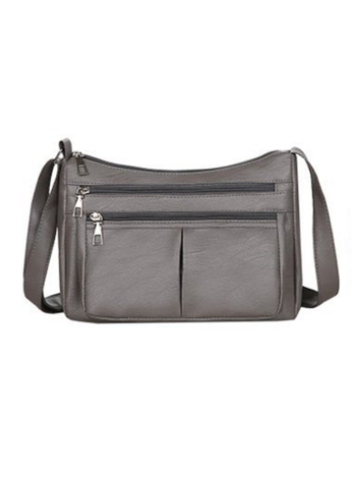 Soko Mesh Chic PU Leather Shoulder Bag: Sleek Grey Crossbody Purse with Adjustable Strap & Multiple Compartments - Perfect Travel Companion for Women - Stylish Everyday Organizer  - Image 1