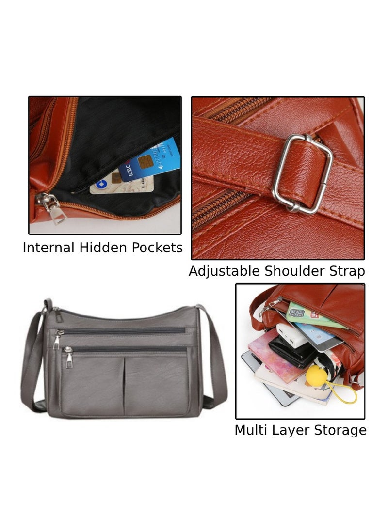 Soko Mesh Chic PU Leather Shoulder Bag: Sleek Grey Crossbody Purse with Adjustable Strap & Multiple Compartments - Perfect Travel Companion for Women - Stylish Everyday Organizer  - Image 3