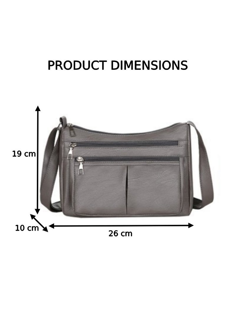 Soko Mesh Chic PU Leather Shoulder Bag: Sleek Grey Crossbody Purse with Adjustable Strap & Multiple Compartments - Perfect Travel Companion for Women - Stylish Everyday Organizer  - Image 2