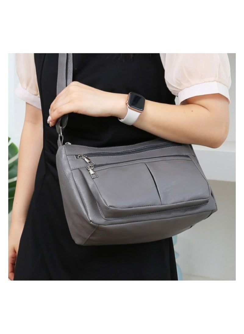 Soko Mesh Chic PU Leather Shoulder Bag: Sleek Grey Crossbody Purse with Adjustable Strap & Multiple Compartments - Perfect Travel Companion for Women - Stylish Everyday Organizer  - Image 4