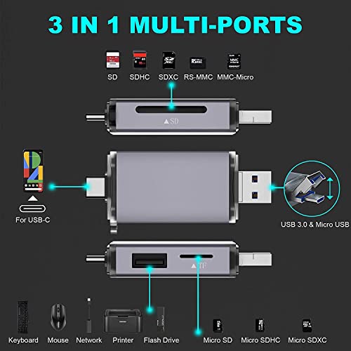 Famous Quality® All in One,OTG Card Reader and Hub with Type-C, USB & Micro USB Ports | Portable Memory Card Reader Supports USB Drives, TF, SD, Micro SD, SDHC, MMC and More - (Pack of 1 Card Reader) - Image 4