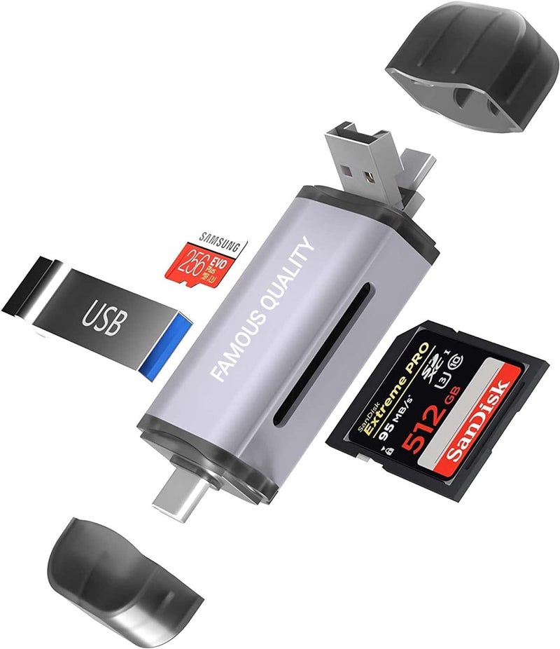 Famous Quality® All in One,OTG Card Reader and Hub with Type-C, USB & Micro USB Ports | Portable Memory Card Reader Supports USB Drives, TF, SD, Micro SD, SDHC, MMC and More - (Pack of 1 Card Reader) - Image 1