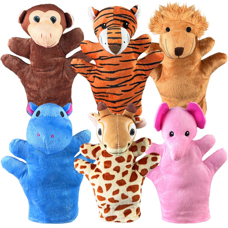 XIPEGPA 6 PCS Hand Puppets Set Animal Plush Puppet Elephant Tiger Giraffe Monkey Lion Hippo for Storytelling Playing Teaching Shows Playtime Schools Birthday Party Favor Supplies - Image 3