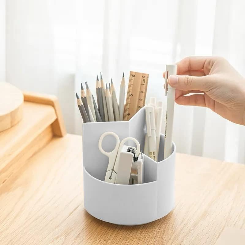 Xacton Desk Organizer I 3 Compartment Plastic Case Holder I Pen & Pencil Holders I Multi-Functional Storage & Display Tray I Stand for Home, Office Table Accessories - White - Image 2