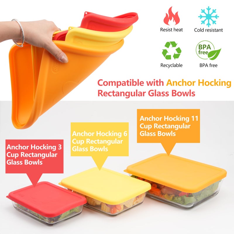 LUVCOSY 11 Cup Rectangle Silicone Storage Cover Lids Replacement for Anchor Hocking Glass Bowls (Container not Included) 2 Pack, Microwave, Dishwasher and Freezer Safe - Image 3
