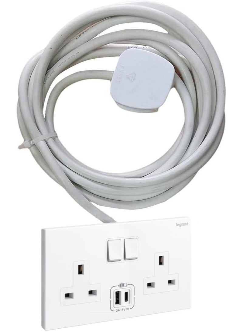 RACO Socket Extension Board | Heavy-Duty Cable Power Cord 13A Plug 220-250V Socket | Ideal for Various Indoor and Outdoor Uses (Dual Socket UK with USB and Type C Ports) - Image 1