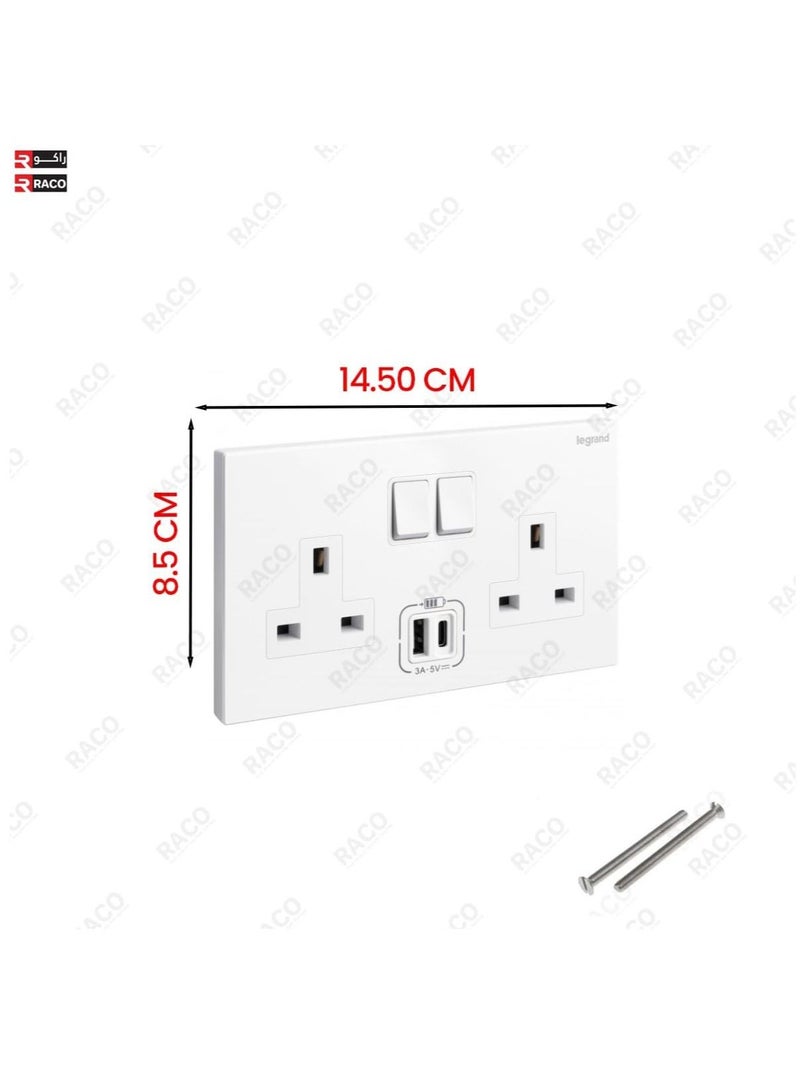 RACO Socket Extension Board | Heavy-Duty Cable Power Cord 13A Plug 220-250V Socket | Ideal for Various Indoor and Outdoor Uses (Dual Socket UK with USB and Type C Ports) - Image 2