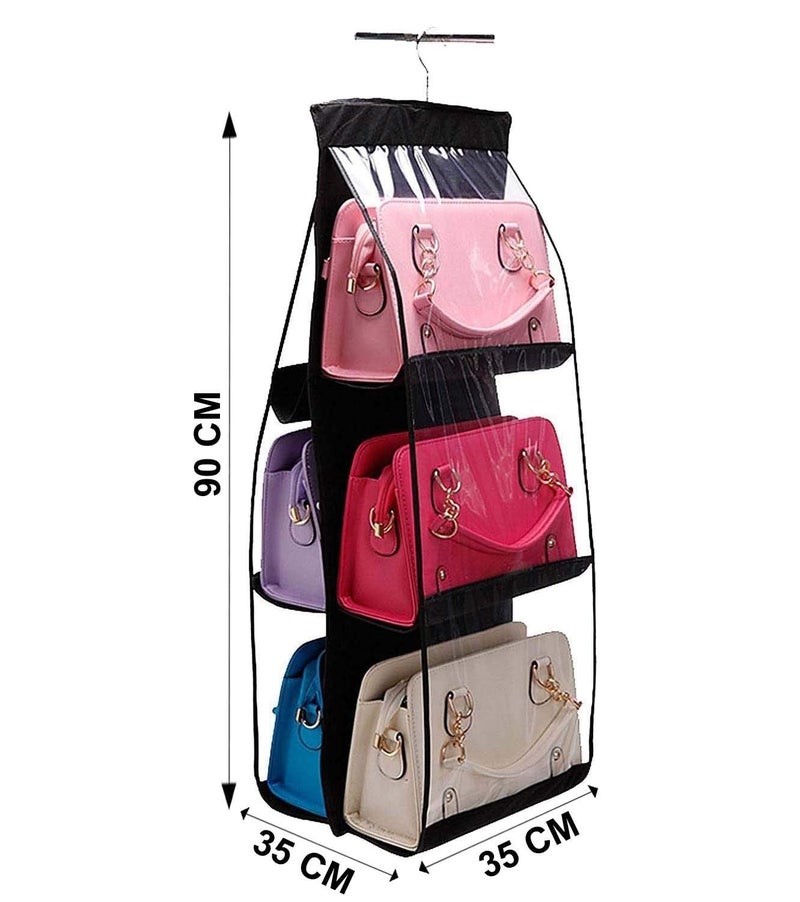 REPLEX Purse Handbag Organizer 6 Pocket Foldable Large Clear AntiDust Hanging Handbag Storage Organizer with Hook Purse Hanger Storage Holder for Wardrobe Closet - Image 3