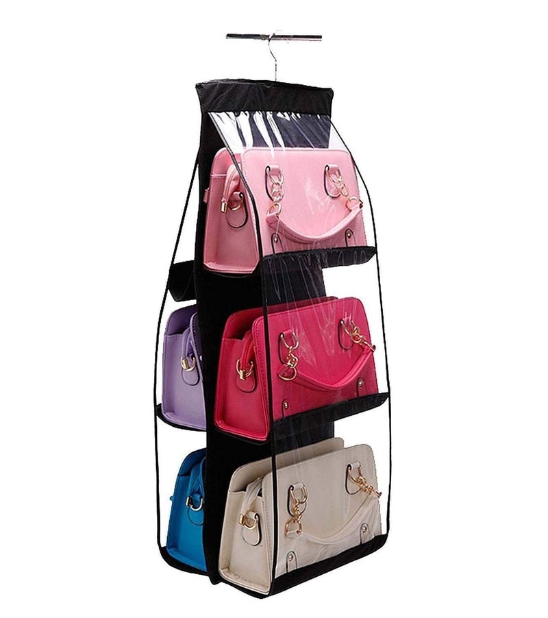 REPLEX Purse Handbag Organizer 6 Pocket Foldable Large Clear AntiDust Hanging Handbag Storage Organizer with Hook Purse Hanger Storage Holder for Wardrobe Closet - Image 4
