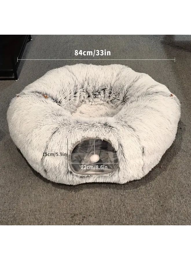 نفق قط رمادي مخملي مع وسادة قابل للفصل قابل للغسيل متعدد الوظائف قابل للتوصيل لأوقات اللعب والقيلولة - Image 3