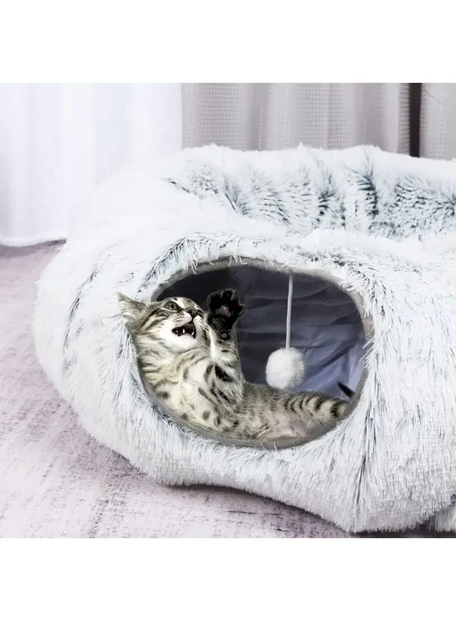 نفق قط رمادي مخملي مع وسادة قابل للفصل قابل للغسيل متعدد الوظائف قابل للتوصيل لأوقات اللعب والقيلولة - Image 5