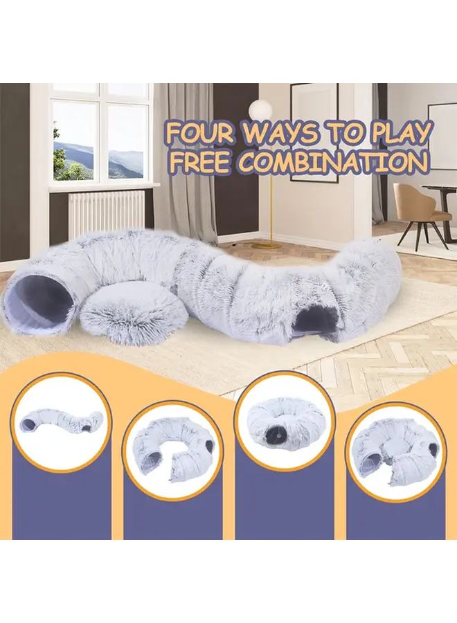 نفق قط رمادي مخملي مع وسادة قابل للفصل قابل للغسيل متعدد الوظائف قابل للتوصيل لأوقات اللعب والقيلولة - Image 4