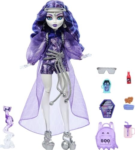 MONSTER HIGH دمية مونستر هاي سبيكترا فونديرغايست مع حيوانها الأليف فرين ورهانات مثل حقيبة ظهر، جهاز لوحي، وجبات خفيفة والمزيد - Image 1