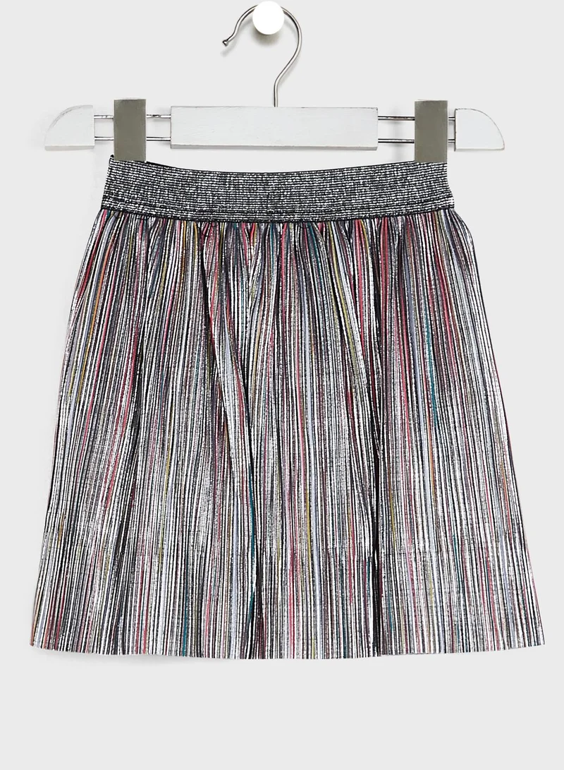 Nautinati Nauti Nati Girls Grey Striped Knee-Length A-Line Skirt
