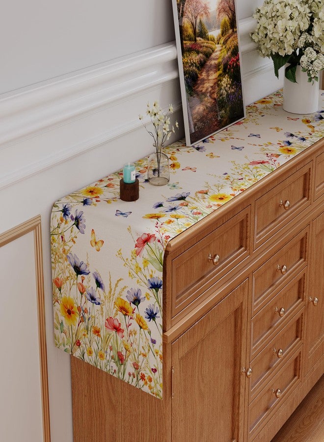 Siilues Sprin Table Runner, Colorful Wild Flower Butterfly Floral Spring Runner for Table Watercolor Seasonal Summer Holiday Home Party Decor Kitchen Dining Table Decorations 13x60 Inch - Image 3