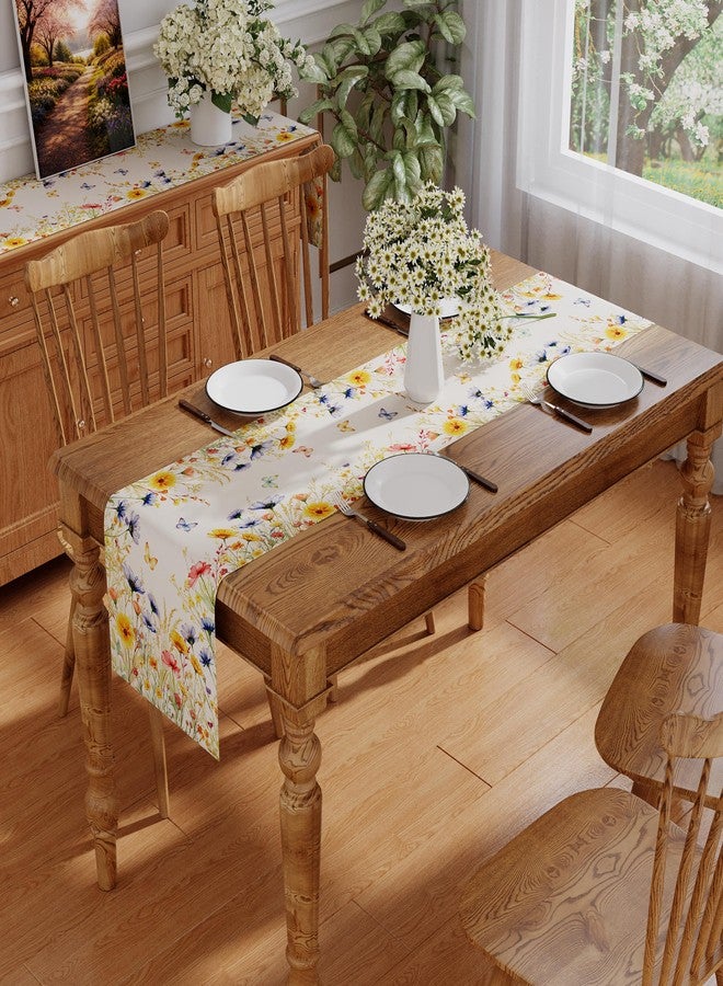 Siilues Sprin Table Runner, Colorful Wild Flower Butterfly Floral Spring Runner for Table Watercolor Seasonal Summer Holiday Home Party Decor Kitchen Dining Table Decorations 13x60 Inch - Image 4