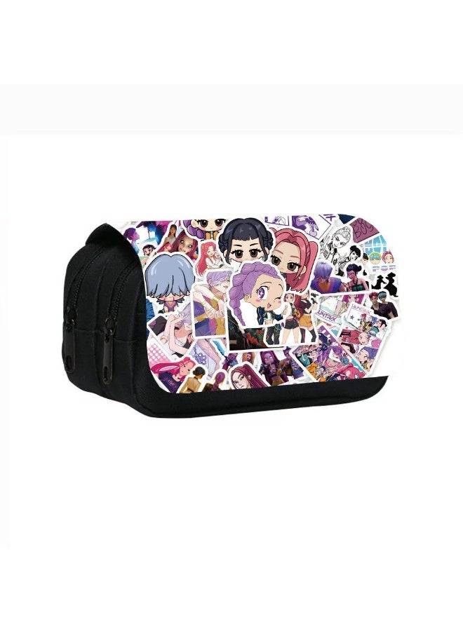 general Kpop Demon Hunters Printed Double Layer Pencil Case Student Pencil Stationery Bag meets daily stationery storage needs - Image 1