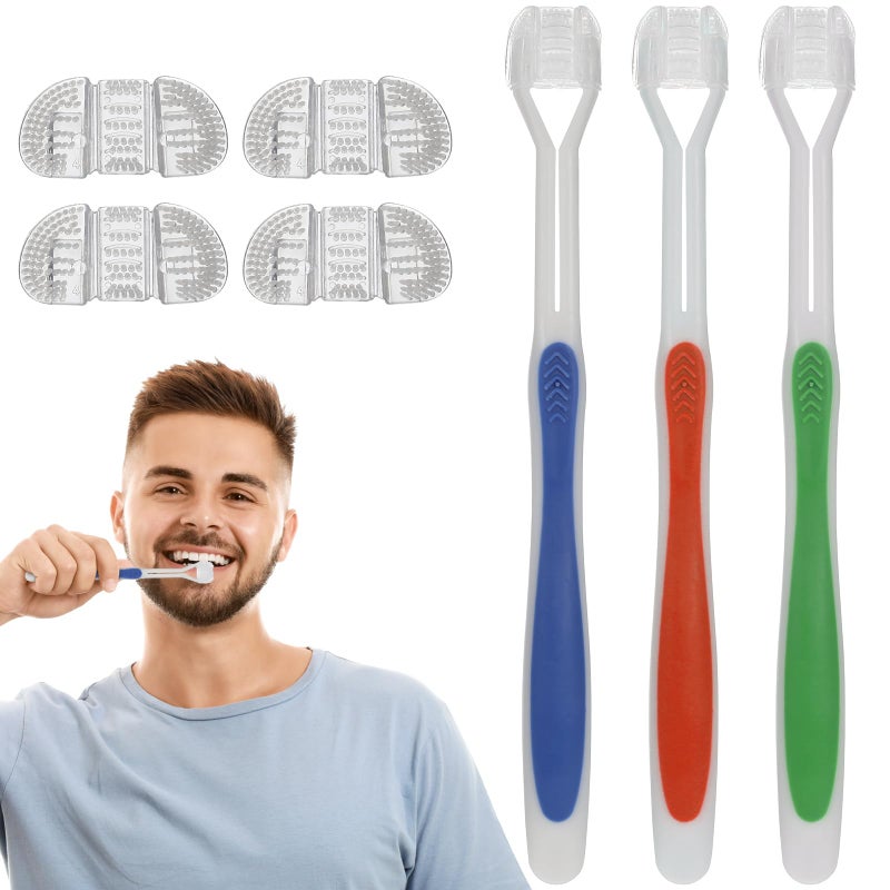 SUPVOX 7pcs Three Sided Toothbrush Replaceable Dual Brush Head Special Needs Toothbrush toothhugger Toothbrush Soft Bristle Toothbrush for Adult (4 Replace brish Heads) - Image 1