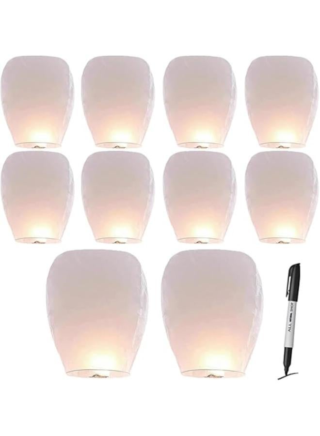 Chinese Sky Lanterns, 10 PCS Chinese Sky Lanterns to Release, Floating Lanterns 100% Biodegradable Material No Assembly Required for Birthday Wedding Funeral Christmas to Make Wishes Whitev - Image 1