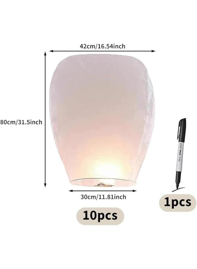 Chinese Sky Lanterns, 10 PCS Chinese Sky Lanterns to Release, Floating Lanterns 100% Biodegradable Material No Assembly Required for Birthday Wedding Funeral Christmas to Make Wishes Whitev - Image 2