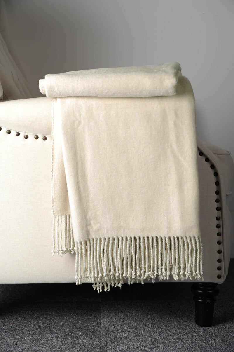 EP Mode Fringed Mulberry Silk Throw Blanket for Sofa (Whisper White) - Image 4