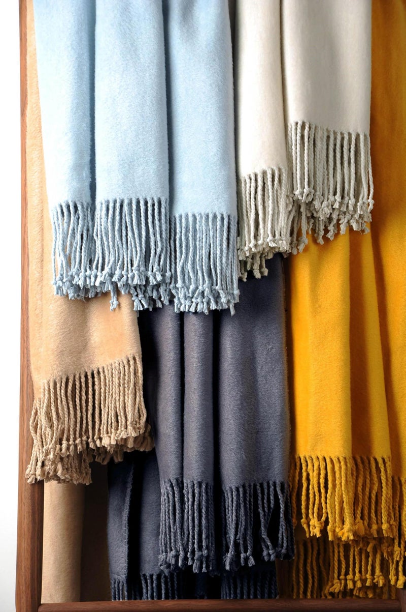 EP Mode Fringed Mulberry Silk Throw Blanket for Sofa (Whisper White) - Image 5