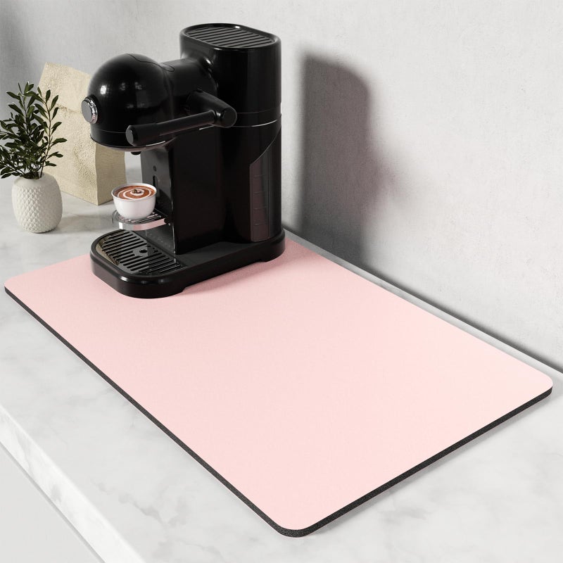 Rnivvi Coffee Mat, 12" x 19" Coffee Bar Mats for Espresso Machine Station Accessories and Organizer, Hide Stain Rubber Backed Absorbent Dish Drying Pad for Kitchen Counter, Cute Bar Decor Pad, Pink - Image 1
