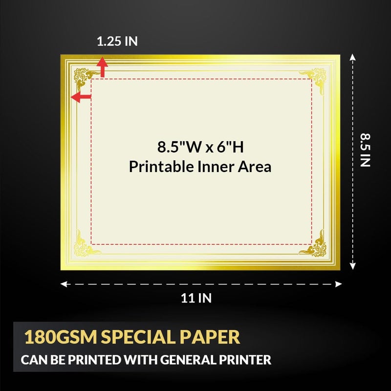 SUNEE 100 Sheets Certificate Papers - Blank Gold Foil Border, Letter Size 8.5x11 for Diploma, Certificates, Participation Awards, Document Cardstock Paper and Inkjet Printer Friendly - Image 2
