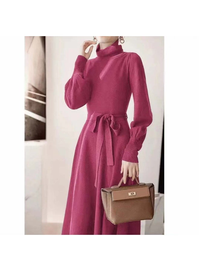 Turtleneck Sweater Dress Women's  Autumn Winter Korean Chic  Knitted Dresses Loose Swing Long Sweater Vestidos