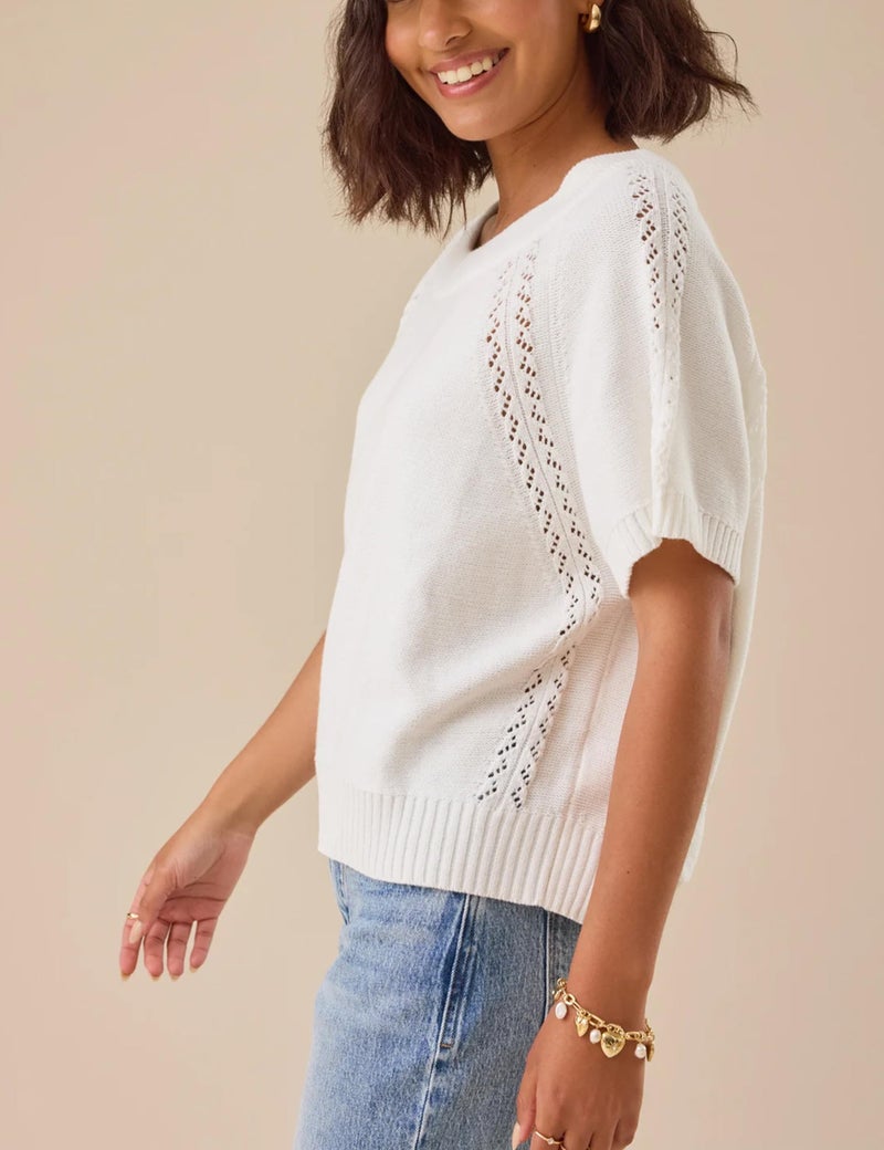 Yeokou Women Knit Crochet Top Short Sleeve Crew Neck Loose Fit Pullover Sweater Summer Fall Fashion Casual Knitted Blouse(Beige-L) - Image 2
