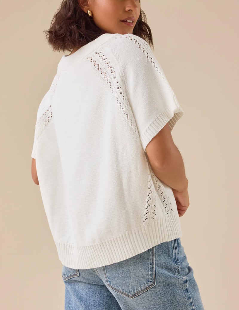 Yeokou Women Knit Crochet Top Short Sleeve Crew Neck Loose Fit Pullover Sweater Summer Fall Fashion Casual Knitted Blouse(Beige-L) - Image 3