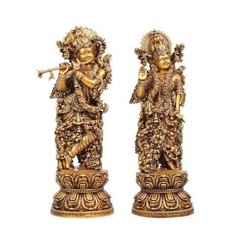 Artarium Radha Krishna Idol Statue 9 Inch Lord Krishna Playing Flute with Radha Figurine Hindu God Couple Murti for Home Temple Mandir Decor Meditation Altar Spiritual Gift - Image 3
