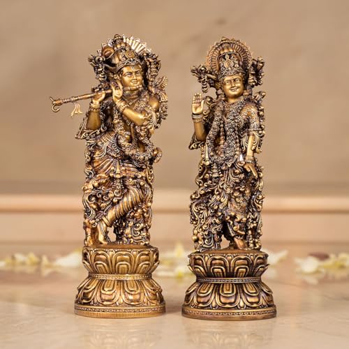 Artarium Radha Krishna Idol Statue 9 Inch Lord Krishna Playing Flute with Radha Figurine Hindu God Couple Murti for Home Temple Mandir Decor Meditation Altar Spiritual Gift - Image 1
