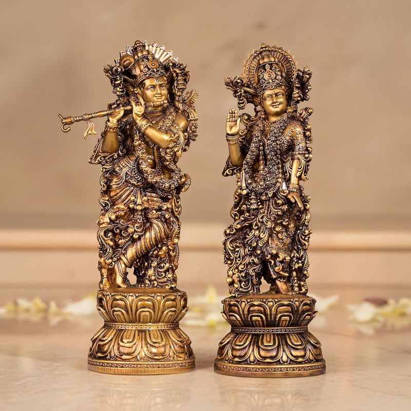 Artarium Radha Krishna Idol Statue 9 Inch Lord Krishna Playing Flute with Radha Figurine Hindu God Couple Murti for Home Temple Mandir Decor Meditation Altar Spiritual Gift - Image 2