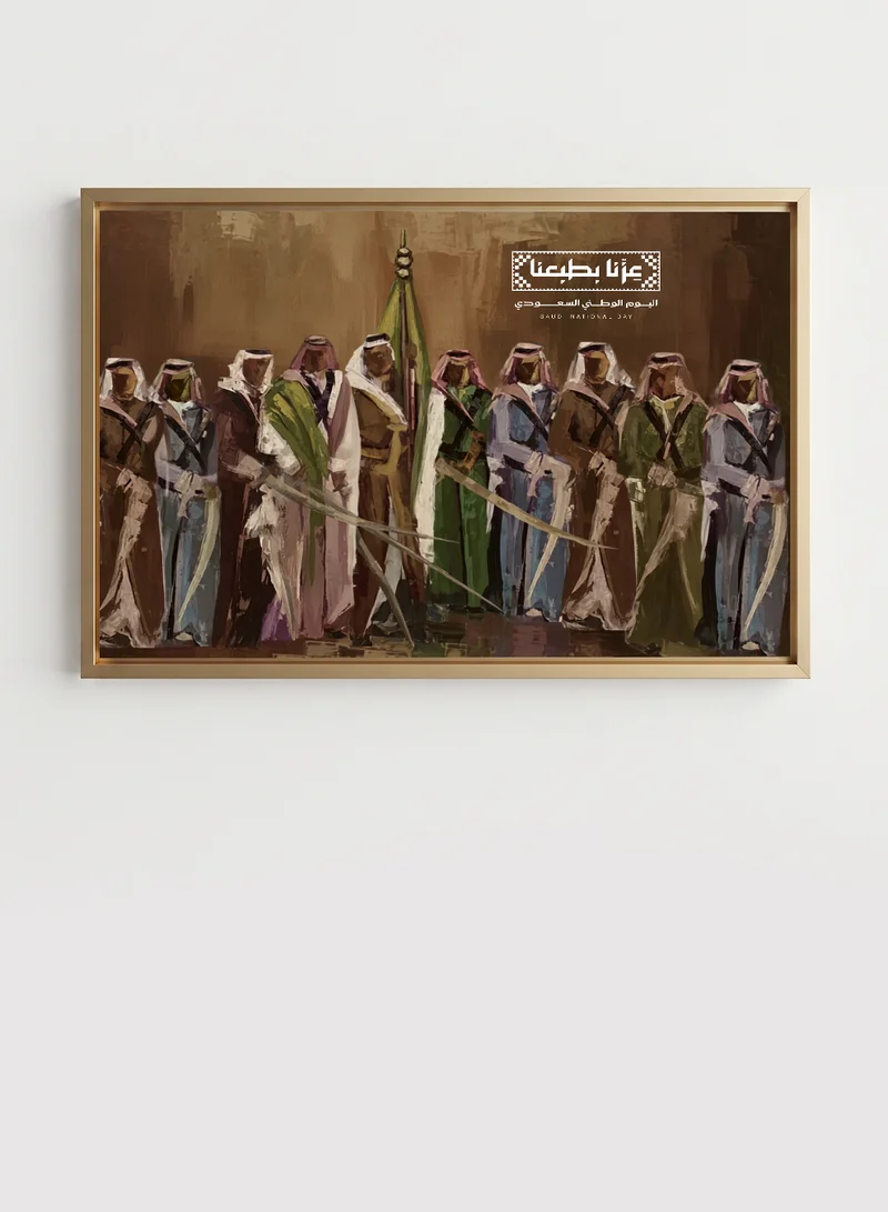 Lowha Canvas Wall Art Stretched Over Wooden Frame with Gold Floating Frame for Saudi National Day Celebrations