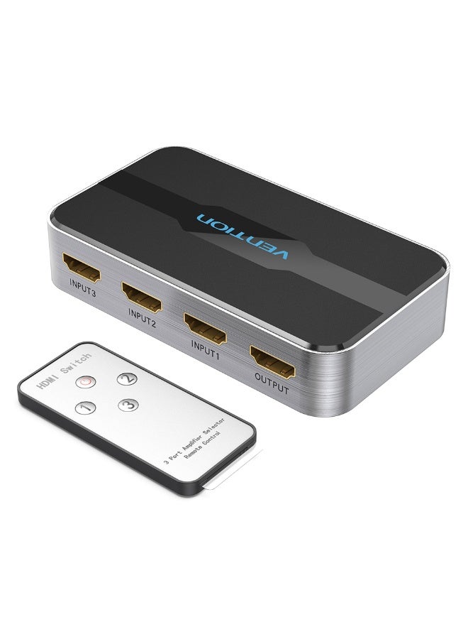 VENTION 3 in 1 out HDMI 2.0 Switcher Grey Aluminium Alloy Type Model # AFOH0 - Image 1