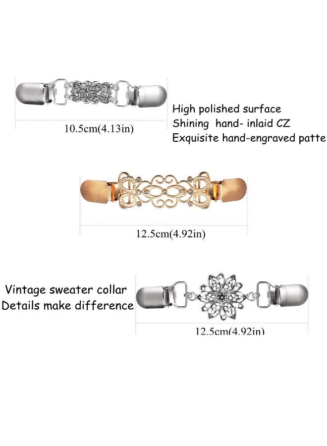 4 Pieces Sweater Clips for Women Girls Retro Cardigan Collar Clips Set Hollow Flower Pearl Dresses Sweater Shawl Cardigan Collar Clip - Image 2