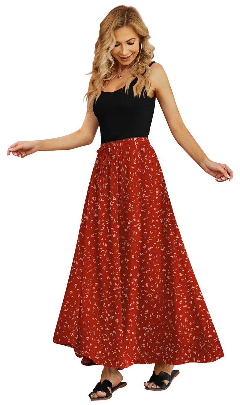 Yincro Women's Flowy Maxi Skirt Summer Pleated High Waisted Casual Long Skirts with Pockets (Polka Dots Red, M) - Image 1