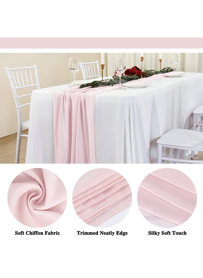 Muyixin Chiffon Table Runner Romantic Wedding Runner 2 Pieces 10ft Pink Sheer Chiffon Table Cover Dressing Table Runner for Wedding Birthday Party Bridal Baby Shower Decorations  - Image 3