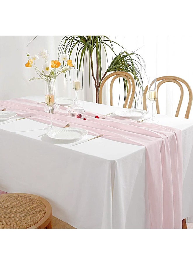 Muyixin Chiffon Table Runner Romantic Wedding Runner 2 Pieces 10ft Pink Sheer Chiffon Table Cover Dressing Table Runner for Wedding Birthday Party Bridal Baby Shower Decorations  - Image 4