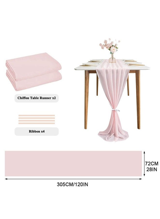 Muyixin Chiffon Table Runner Romantic Wedding Runner 2 Pieces 10ft Pink Sheer Chiffon Table Cover Dressing Table Runner for Wedding Birthday Party Bridal Baby Shower Decorations  - Image 2