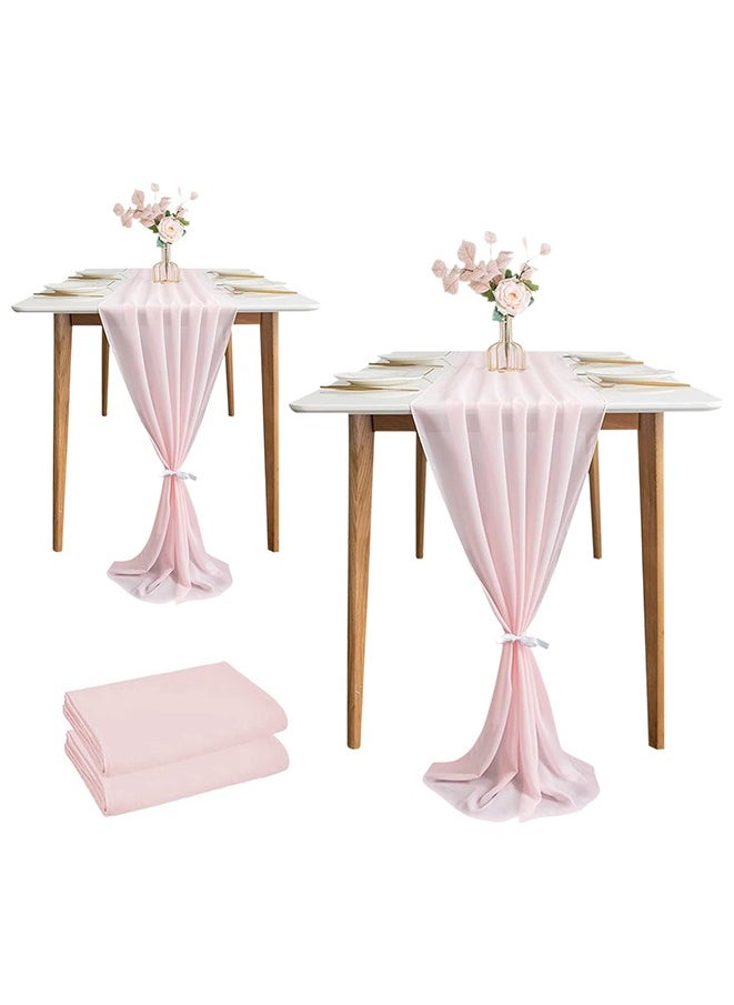 Muyixin Chiffon Table Runner Romantic Wedding Runner 2 Pieces 10ft Pink Sheer Chiffon Table Cover Dressing Table Runner for Wedding Birthday Party Bridal Baby Shower Decorations  - Image 1