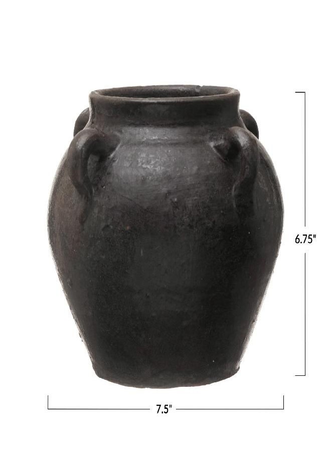 Creative Co-op Creative Co-Op Found Decorative Clay Jar, Distressed Black, 7''  - Image 2