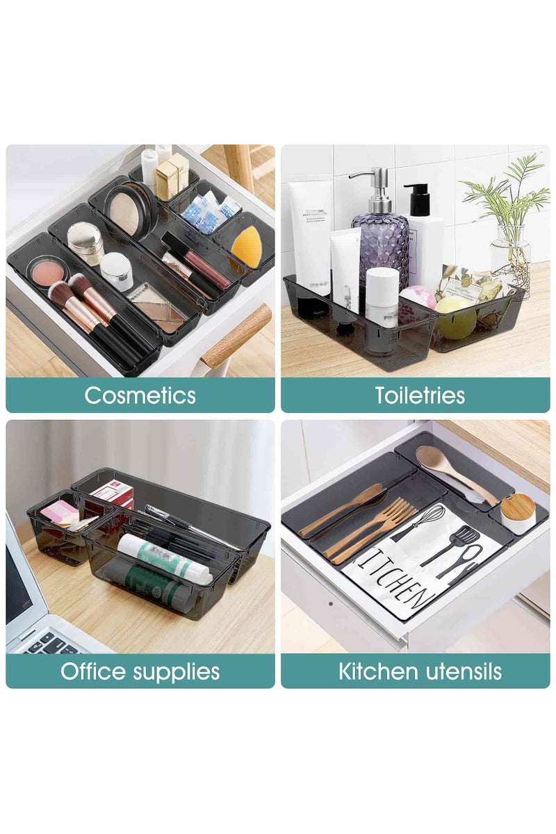 Aideli 25PCS Transparent Black Plastic Drawer Organizer Set with Non-Slip Pads – 4 Sizes Storage Trays for Bathroom, Kitchen, Makeup, Desk & Office - Image 2