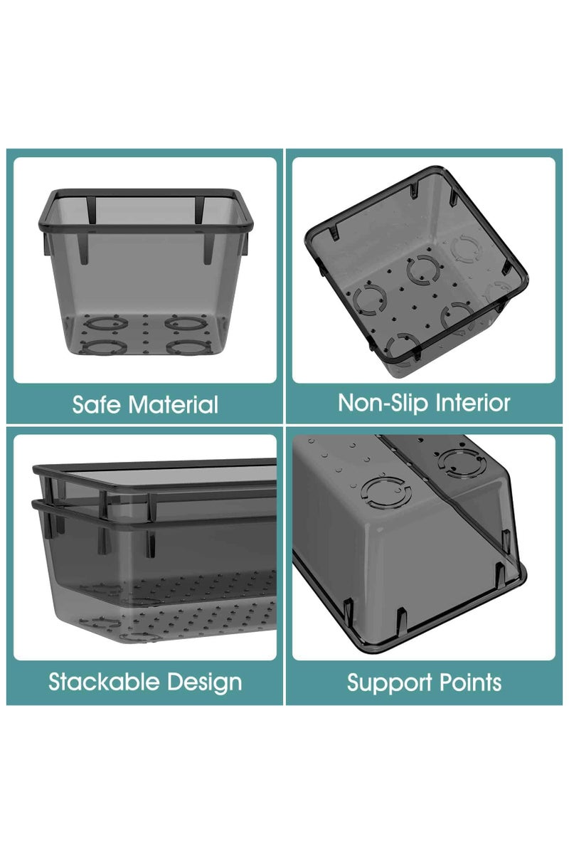 Aideli 25PCS Transparent Black Plastic Drawer Organizer Set with Non-Slip Pads – 4 Sizes Storage Trays for Bathroom, Kitchen, Makeup, Desk & Office - Image 4