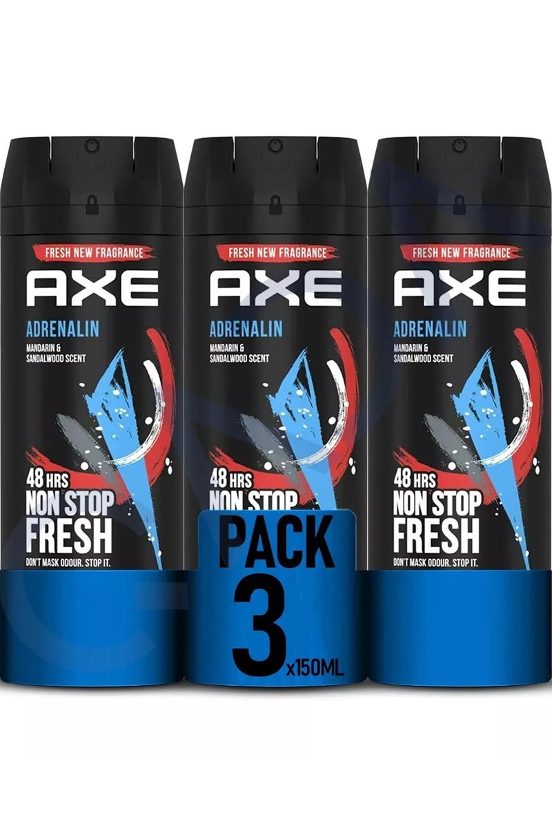 Axe Adrenalin Deodorant Body spray 3 x 150ml - Image 1