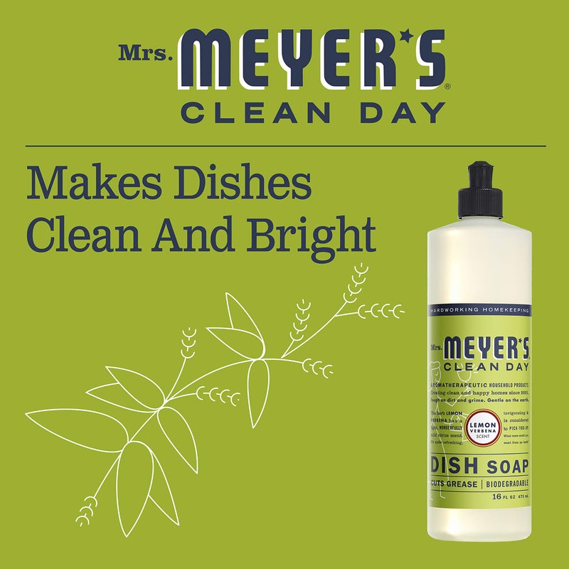 MRS. MEYER'S CLEAN DAY Liquid Dish Soap, Biodegradable Formula, Lemon Verbena, 16 fl. oz - Pack of 3 - Image 3