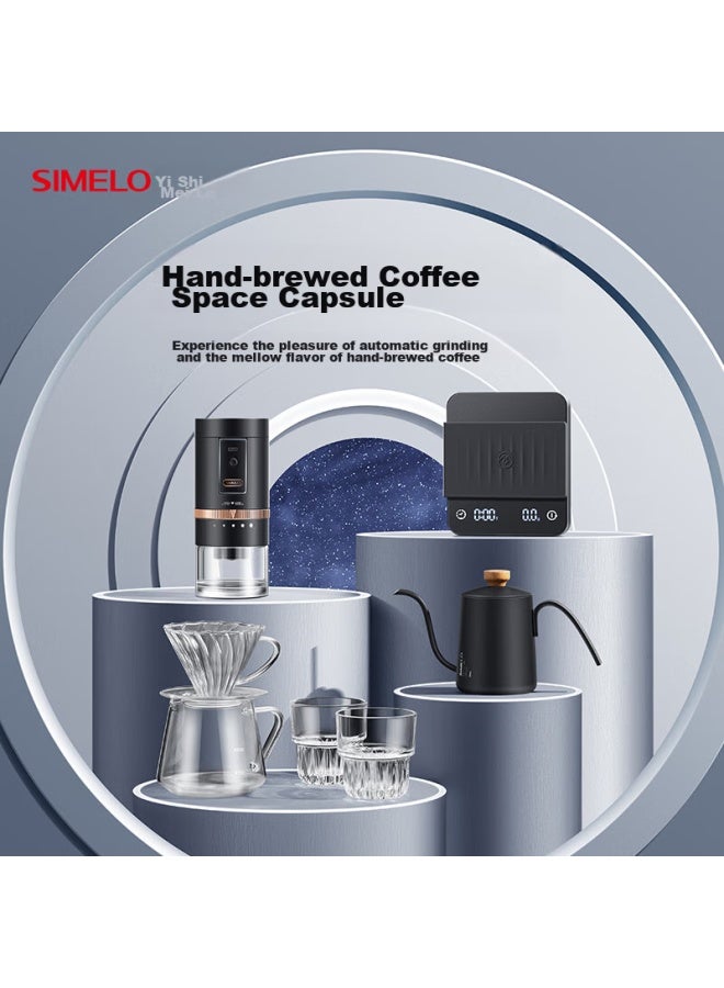 Simelo Pour-over Coffee Maker Set, Pour-over Kettle, Coffee Grinder, Sharing Pot, Pour-over Coffee Gift Box, 9-piece Set, Black - Image 2