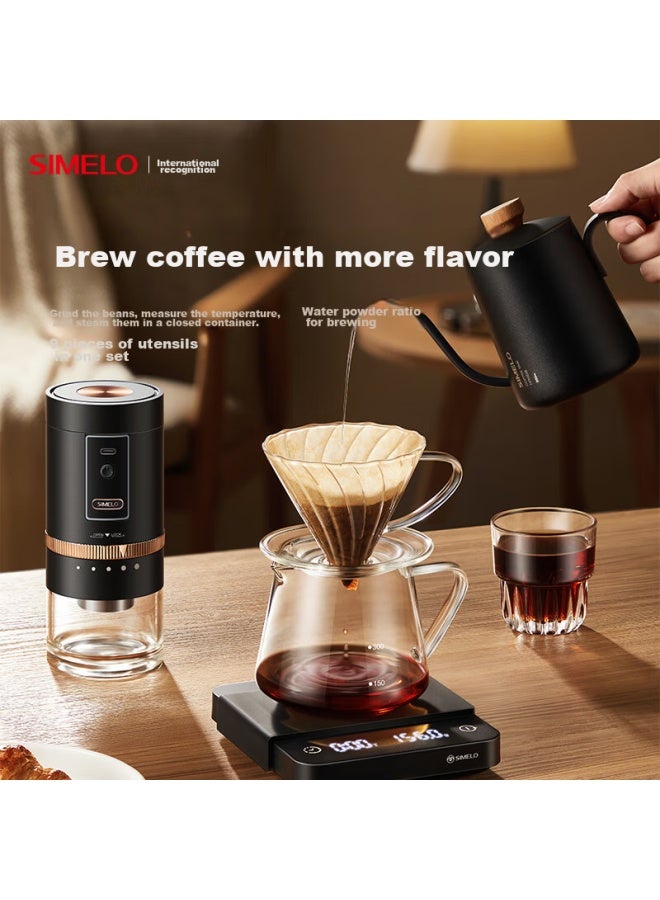Simelo Pour-over Coffee Maker Set, Pour-over Kettle, Coffee Grinder, Sharing Pot, Pour-over Coffee Gift Box, 9-piece Set, Black - Image 3